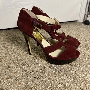 Women's Michael Kors Burgundy & Gold High Heels